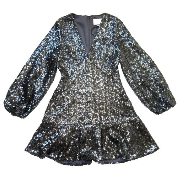 NWT Alexis Renada in Grey Silver Sequin Balloon Sleeve Fit & Flare Dress M - Picture 3 of 9